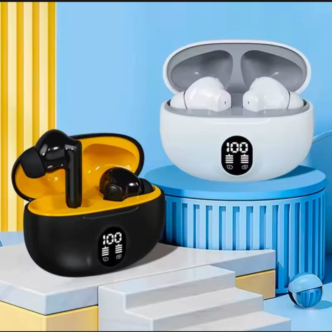 TWS Wireless Earbuds with LED Display - ENC Noise Cancellation, HiFi Stereo, Bluetooth 5.3 – Available in Black & White