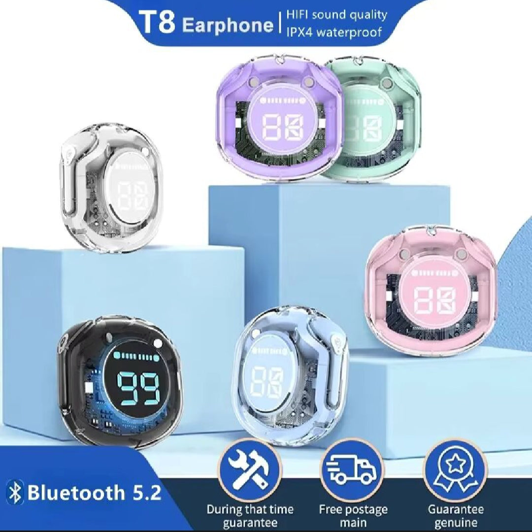 Air39 Earbuds Crystal Clear Sound Bluetooth 5.3 Transparent Case Heavy Bass Stereo Noise Reduction Sports Headset with Microphone Waterproof LED Disp